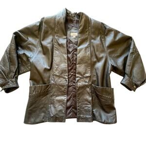 VTG Rafael Whimsy Goth Open Front Dolman Sleeve Retro Leather Jacket Medium